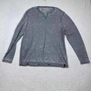 Lucky Brand Mens Gray Henley Venice Burnout Shirt sz XL V Neck Long Sleeve